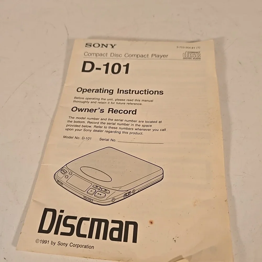Operating Instructions only for‎ Sony D-101 Discman Personal CD Player